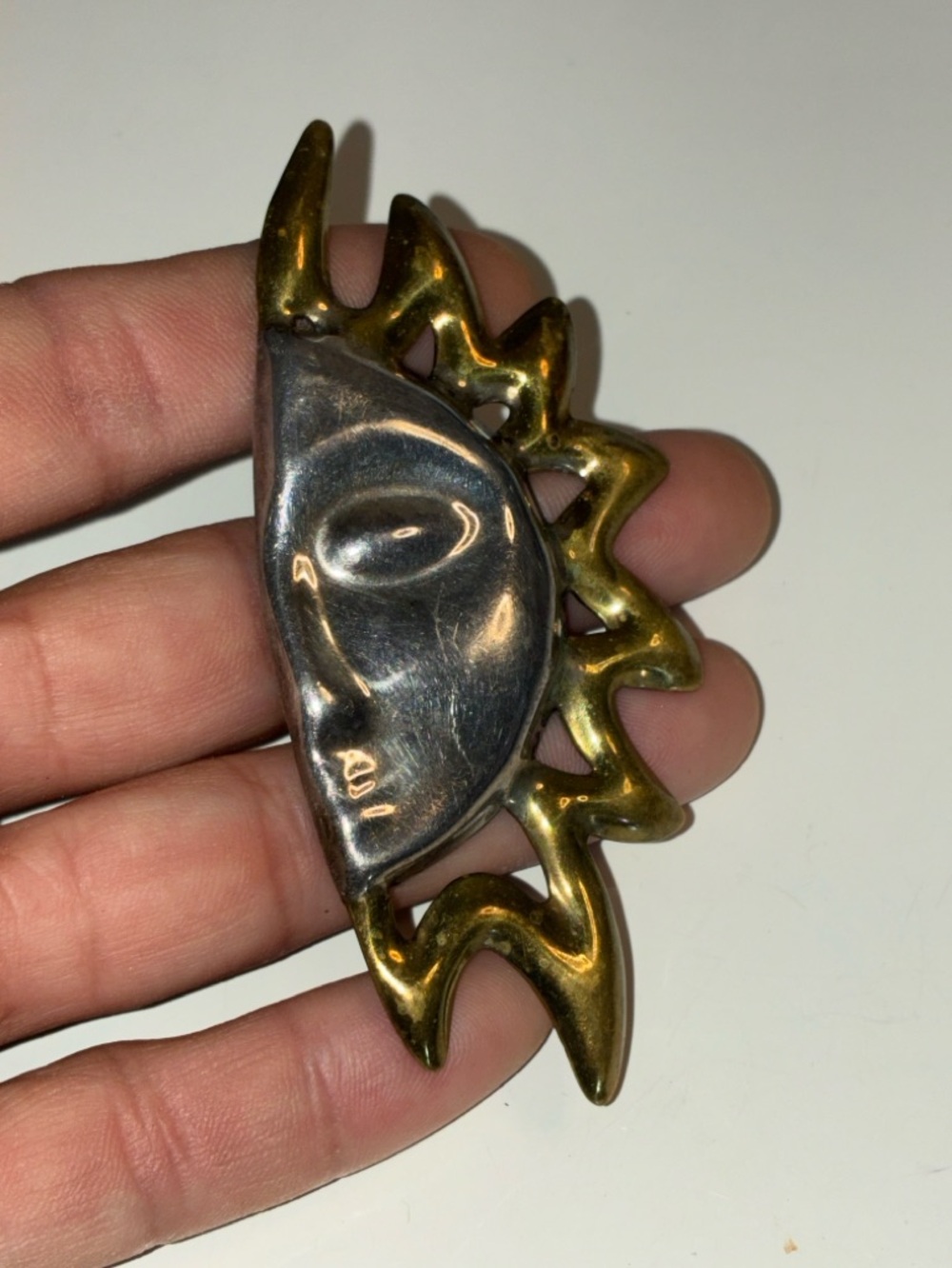 VTG 925 TAXCO MEXICO HALF SUN AND MOON FACE OVERSIZED BROOCH UNISEX BOHEMIAN EUC - Picture 5 of 11